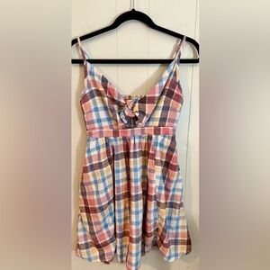 Old Navy Fit & Flare Tie-Front Blue Print Cami Dress Blue Gingham S